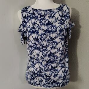 MICHAEL Michael Kors Blue/White Cold Shoulder Tie Dye Top L Casual Cottagecore